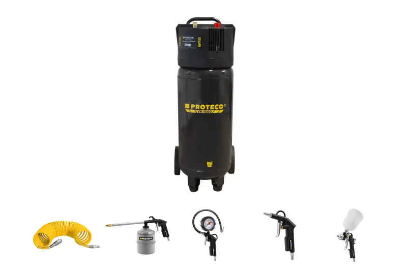 kompresor 1.5kW bezolejový vertikální HOBBY, nádoba 50L + sada pneumatického nářadí 5-dílná