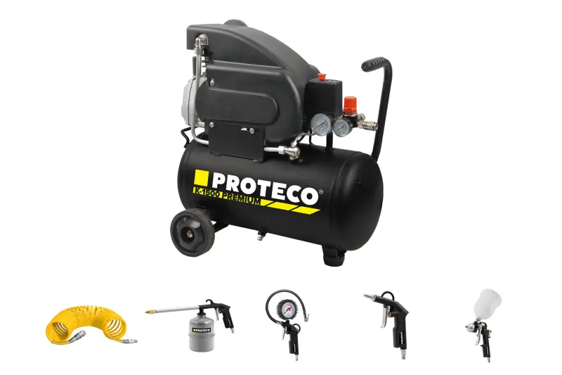 kompresor 1,5 kW  PREMIUM, nádoba 24 L + sada pneumatického nářadí 5-dílná