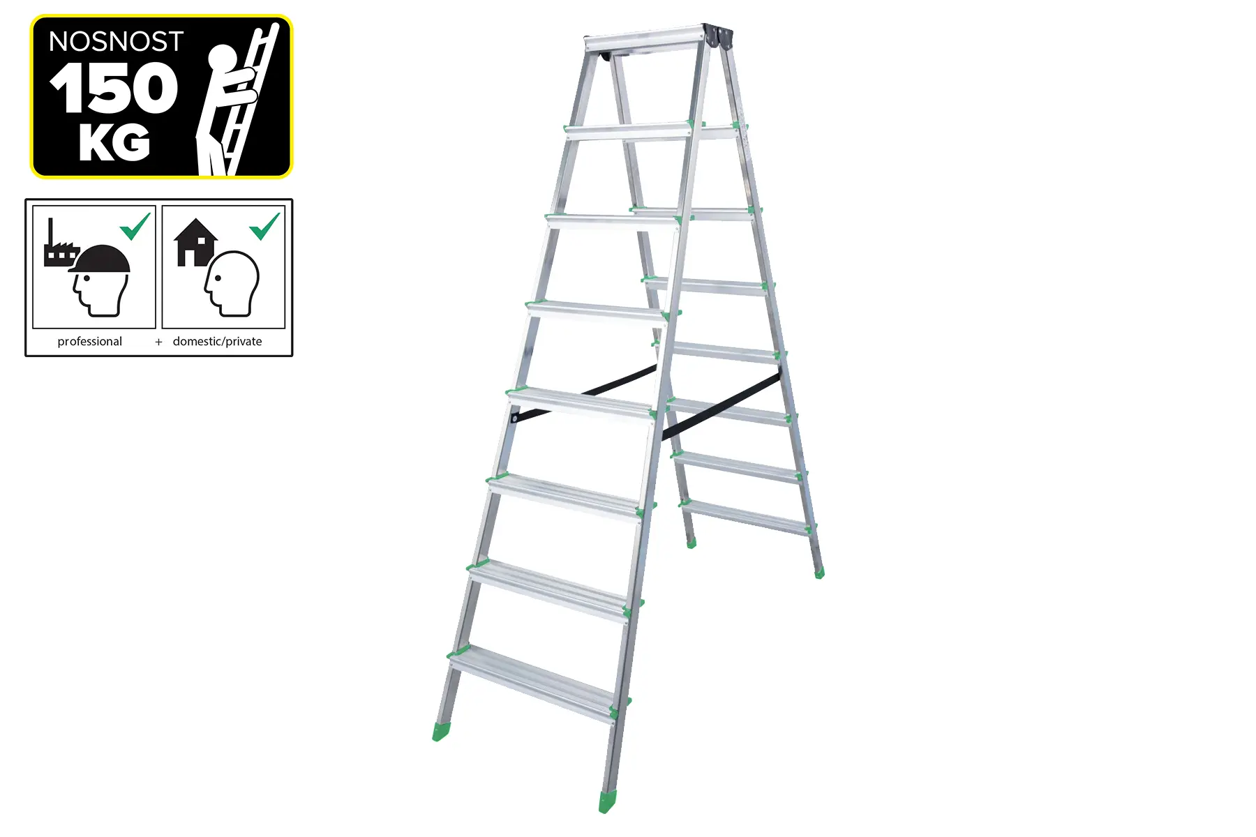 72932-10_66-2-08-ob schůdky Al 8-stupňové oboustranné 170 cm PROTECO, nosnost 150kg