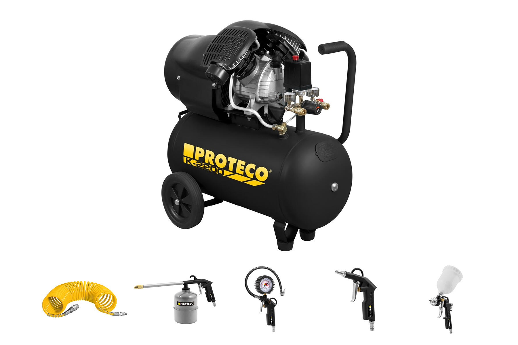 PROTECO kompresor 2,2kW, nádoba 50L + sada pneumatického nářadí 5-dílná