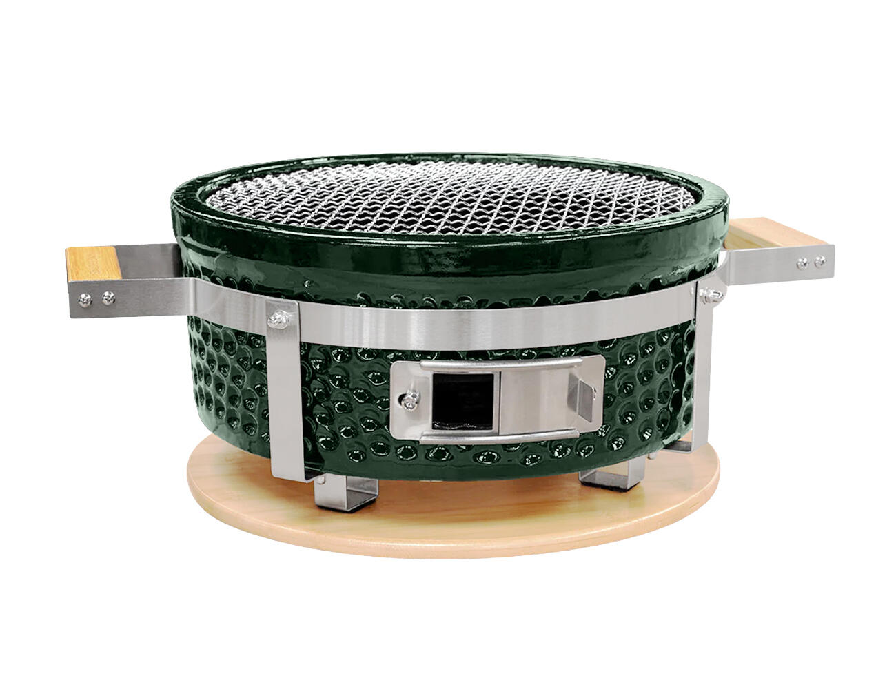 PROTECO 62.22-GK-BBQ-KUL-C Kulatý keramický gril 34,5 cm, zelený, se dřevěným podstavcem