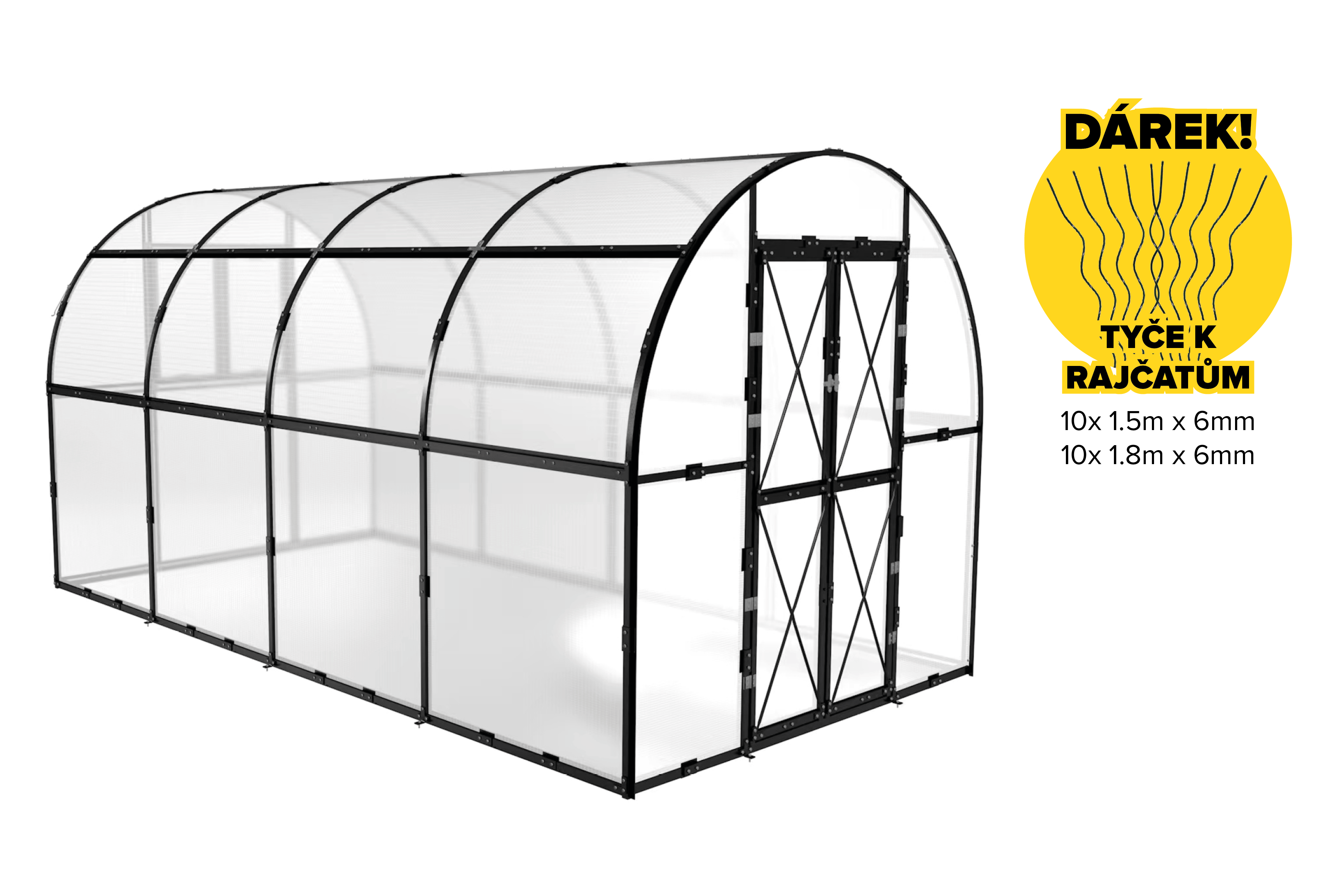 PROTECO skleník obloukový 415 x 205 x 205 cm, polykarbonát 4,5 mm